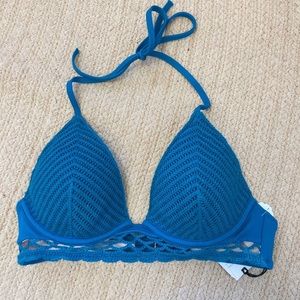 34B Teal Blue Crochet Bikini Top NWT